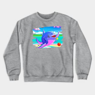 Happy dolphin playing on the beach Crewneck Sweatshirt